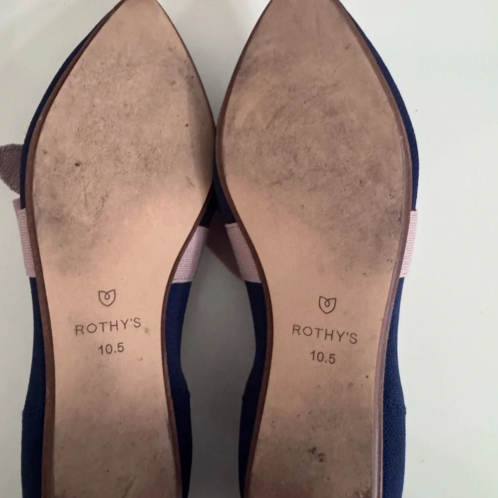 Rothy's Navy Flats with Blush Bow Accent - Picture 4 of 4